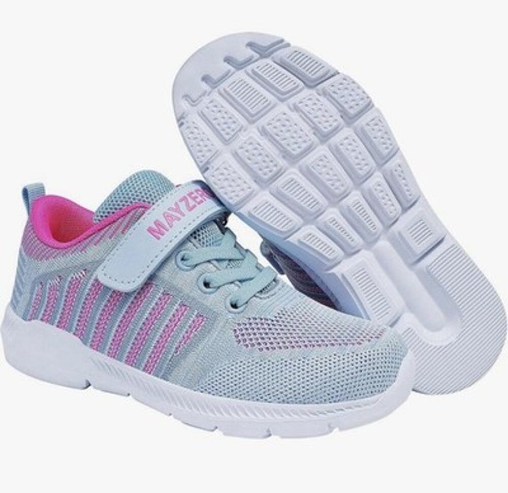 MAYZERO Girls Running Shoes Light Grey Pink Hook & Loop Sz 2.5 to 3 New